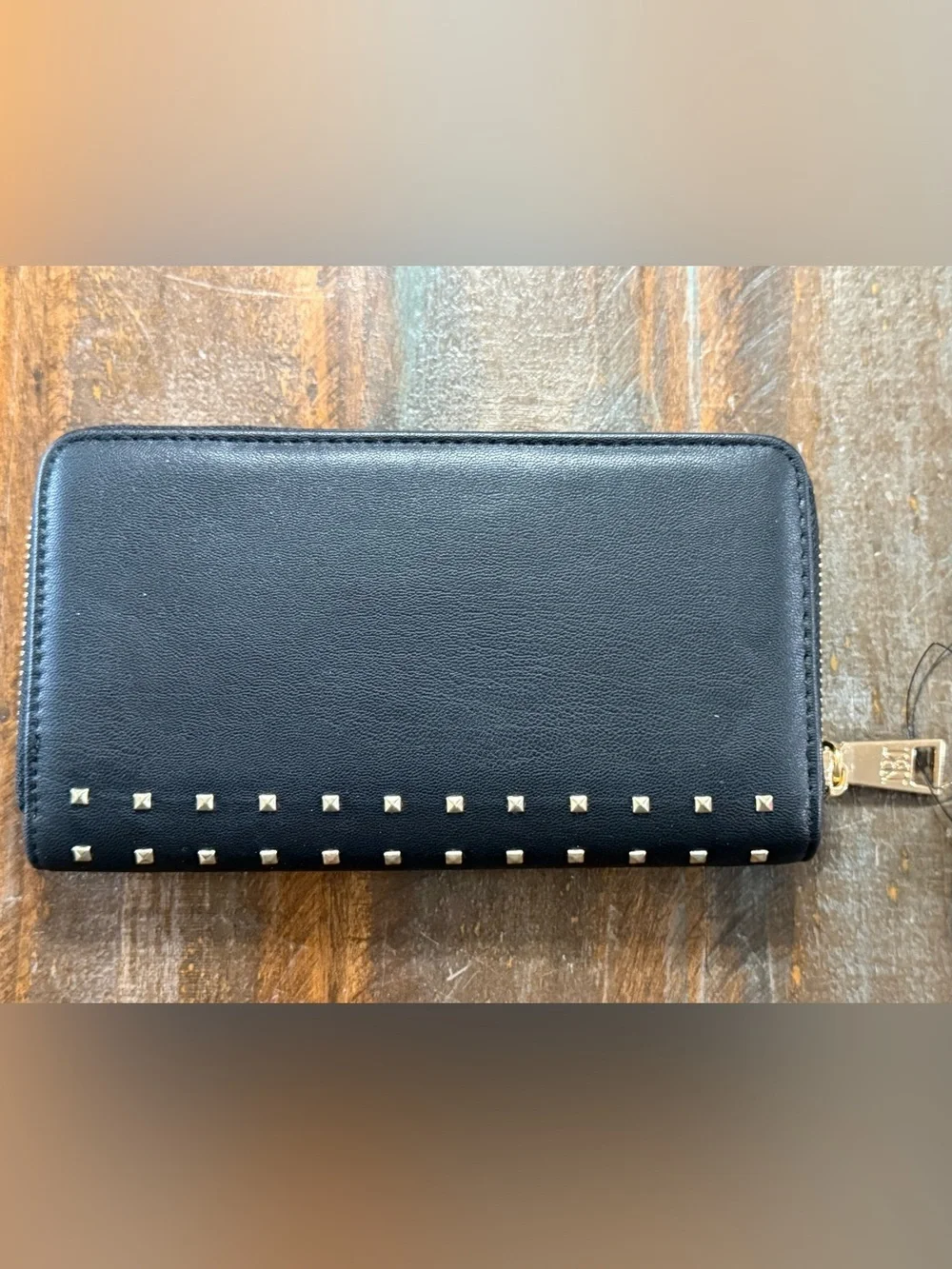 Badgley Mischka Black Studded Zip Around Long Wallet w/Gold Stud NWT